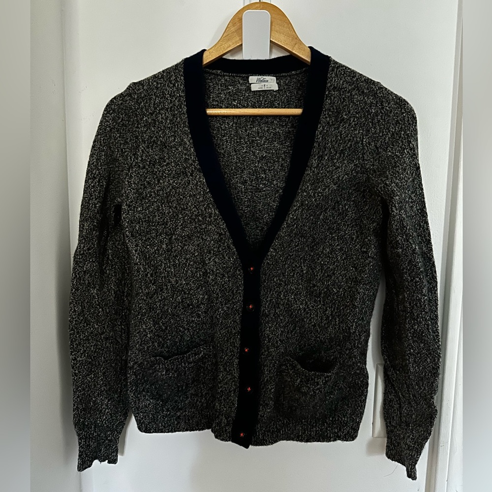 J.Crew Wallace V-Neck Sweater, heather grey with navy trim, Size S